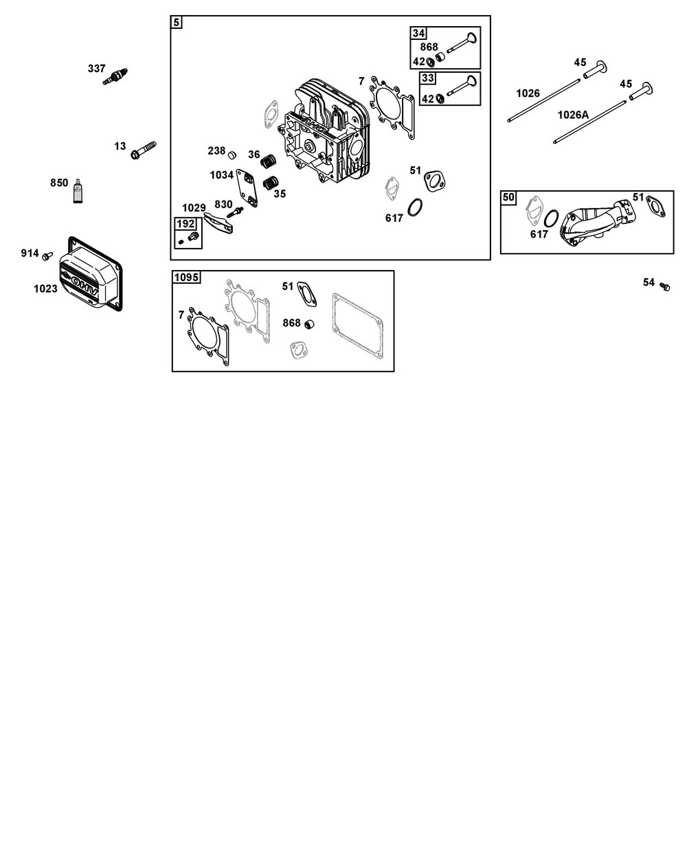 Cylinder Head Group Diagram and Parts List for 33R877-0104-G1 200000 - 399999 Briggs and Stratton Engine